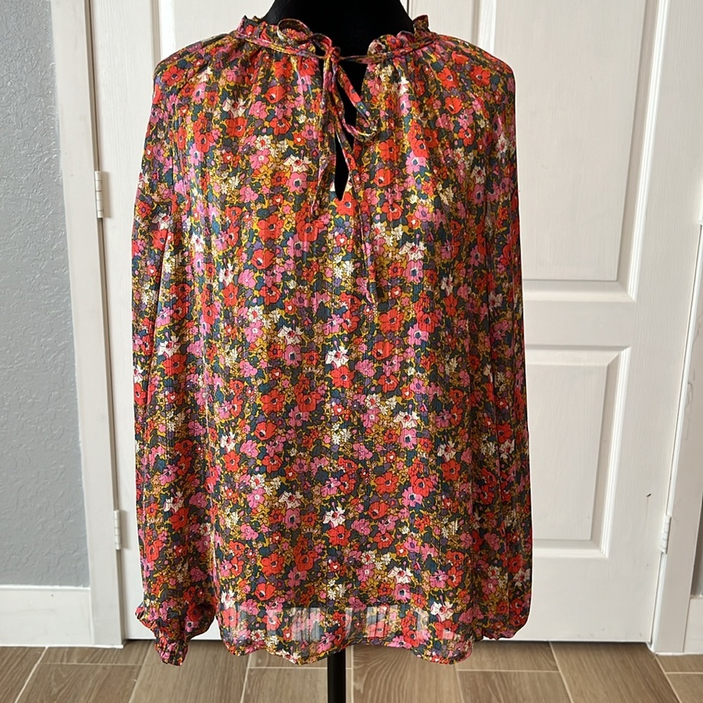 MELLODAY Bohemian Floral Metallic Blouse